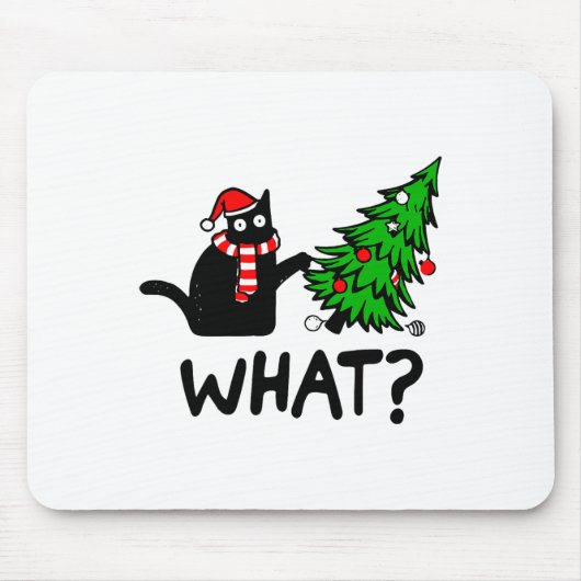 Funny Black Cat Geschenk Pushing Weihnachtsbaum üb Mousepad (Vorne)