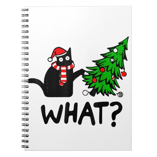 Funny Black Cat Geschenk Pushing Weihnachtsbaum üb Notizblock (Vorderseite)