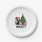 Funny Black Cat Geschenk Pushing Weihnachtsbaum üb Pappteller (Vorderseite)