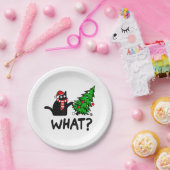 Funny Black Cat Geschenk Pushing Weihnachtsbaum üb Pappteller (Party)