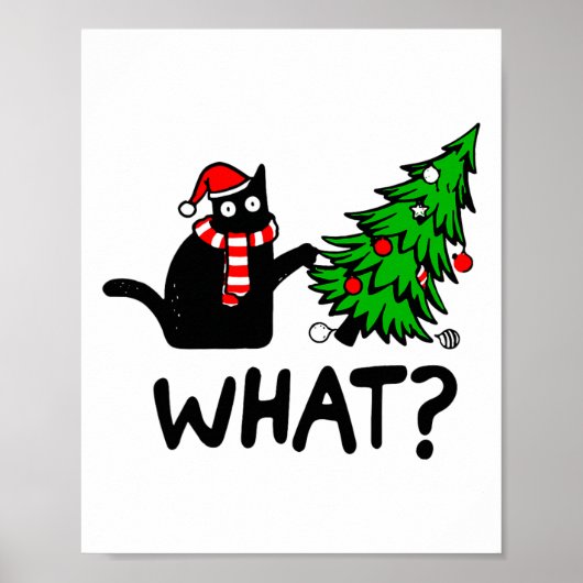 Funny Black Cat Geschenk Pushing Weihnachtsbaum üb Poster (Vorne)