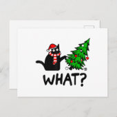 Funny Black Cat Geschenk Pushing Weihnachtsbaum üb Postkarte (Vorne/Hinten)