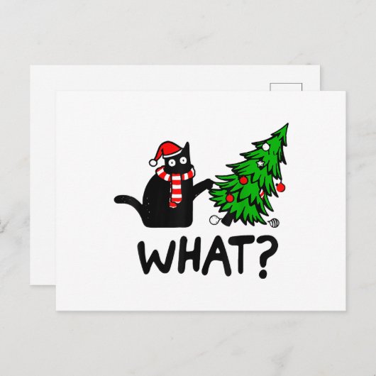 Funny Black Cat Geschenk Pushing Weihnachtsbaum üb Postkarte (Vorne/Hinten)