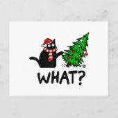 Funny Black Cat Geschenk Pushing Weihnachtsbaum üb Postkarte (Vorderseite)