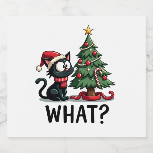 Funny Black Cat Geschenk Pushing Weihnachtsbaum üb Schaumweinetikett (Einzelnes Label)