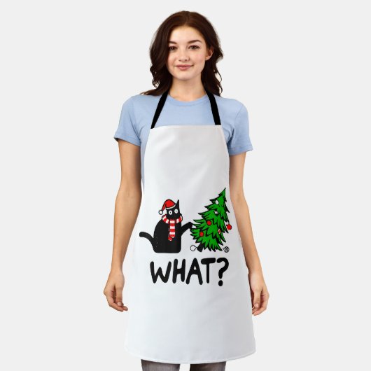 Funny Black Cat Geschenk Pushing Weihnachtsbaum üb Schürze (Getragen)