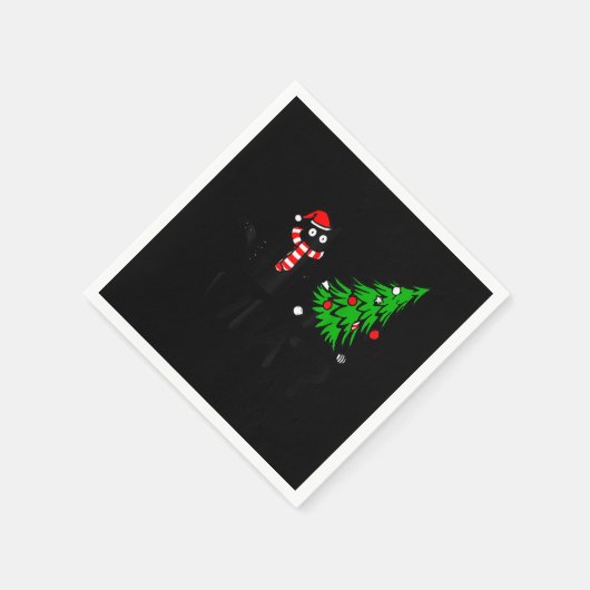 Funny Black Cat Geschenk Pushing Weihnachtsbaum üb Serviette (Ecke)