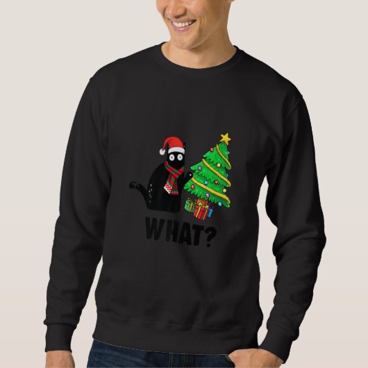 Funny Black Cat Geschenk Pushing Weihnachtsbaum üb Sweatshirt (Vorderseite)