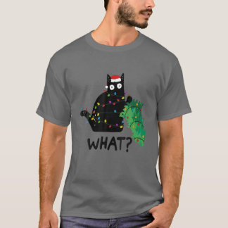 Funny Black Cat Geschenk Pushing Weihnachtsbaum üb T-Shirt