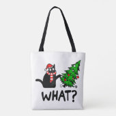 Funny Black Cat Geschenk Pushing Weihnachtsbaum üb Tasche (Rückseite)