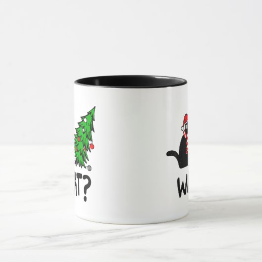 Funny Black Cat Geschenk Pushing Weihnachtsbaum üb Tasse (Zentrum)