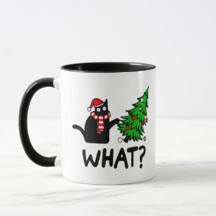 Funny Black Cat Geschenk Pushing Weihnachtsbaum üb Tasse