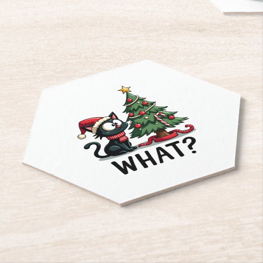 Funny Black Cat Geschenk Pushing Weihnachtsbaum üb Untersetzer (angewinkelt)