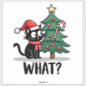 Funny Black Cat Gift Pushing Christmas Tree Over C Aufkleber (Blatt)