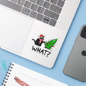 Funny Black Cat Gift Pushing Christmas Tree Over C Aufkleber (Laptop mit iPhone)