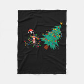 Funny Black Cat Gift Pushing Christmas Tree Over C Fleecedecke (Vorderseite)