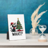 Funny Black Cat Gift Pushing Christmas Tree Over C Fotoplatte (Seite)