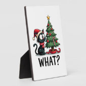 Funny Black Cat Gift Pushing Christmas Tree Over C Fotoplatte (Seite)