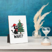 Funny Black Cat Gift Pushing Christmas Tree Over C Fotoplatte (Seite)