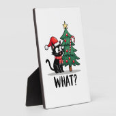 Funny Black Cat Gift Pushing Christmas Tree Over C Fotoplatte (Seite)
