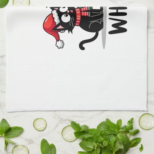 Funny Black Cat Gift Pushing Christmas Tree Over C Geschirrtuch (Gefaltet)