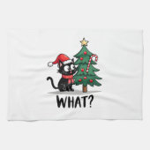 Funny Black Cat Gift Pushing Christmas Tree Over C Geschirrtuch (Horizontal)