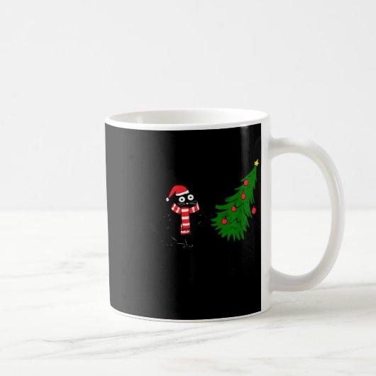 Funny Black Cat Gift Pushing Christmas Tree Over C Kaffeetasse (Rechts)