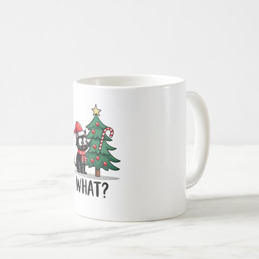 Funny Black Cat Gift Pushing Christmas Tree Over C Kaffeetasse (VorderseiteRechts)