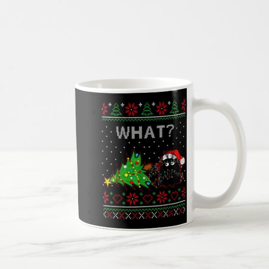 Funny Black Cat Gift Pushing Christmas Tree Over C Kaffeetasse (Rechts)