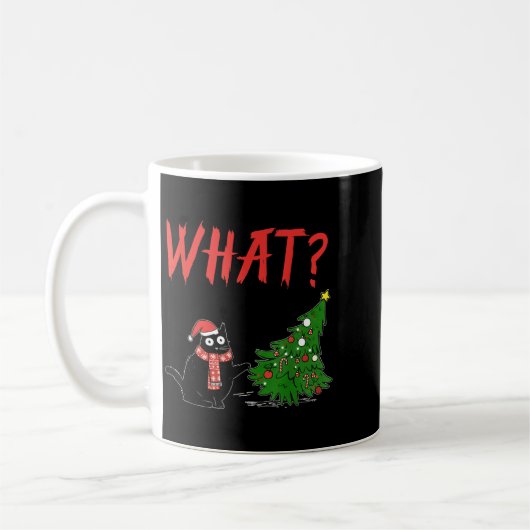 Funny Black Cat Gift Pushing Christmas Tree Over C Kaffeetasse (Links)