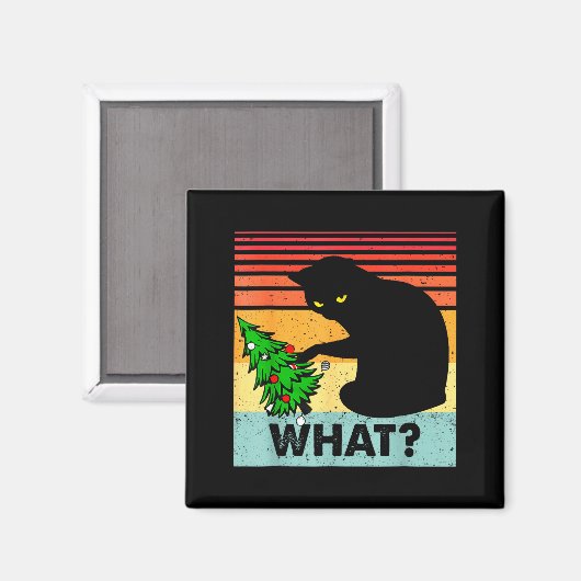 Funny Black Cat Gift Pushing Christmas Tree Over C Magnet (Vorderseite/Rückseite)