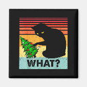 Funny Black Cat Gift Pushing Christmas Tree Over C Magnet (Vorne)