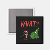 Funny Black Cat Gift Pushing Christmas Tree Over C Magnet (Vorderseite/Rückseite)