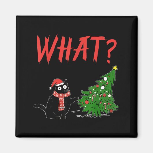 Funny Black Cat Gift Pushing Christmas Tree Over C Magnet (Vorne)
