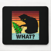Funny Black Cat Gift Pushing Christmas Tree Over C Mousepad (Vorne)