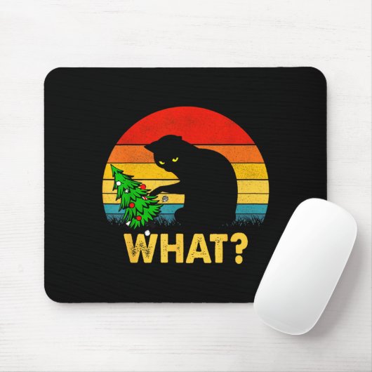 Funny Black Cat Gift Pushing Christmas Tree Over C Mousepad (Mit Mouse)