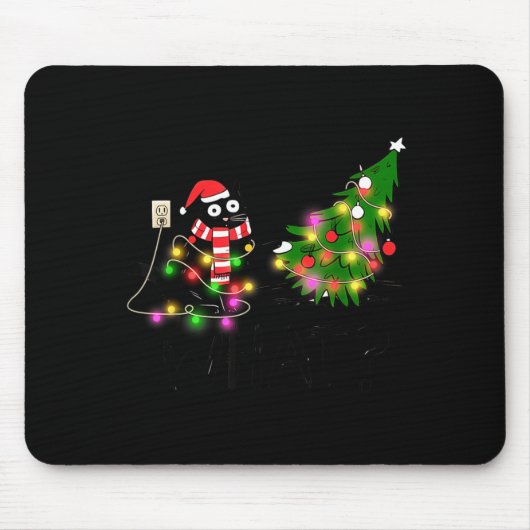 Funny Black Cat Gift Pushing Christmas Tree Over C Mousepad (Vorne)