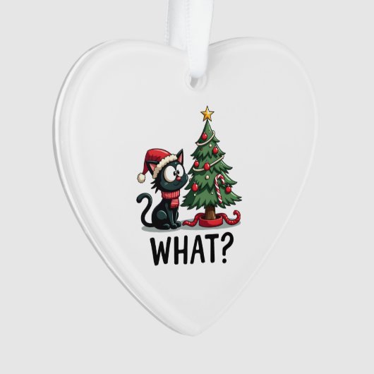 Funny Black Cat Gift Pushing Christmas Tree Over C Ornament (Vorderseite)