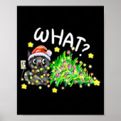 Funny Black Cat Gift Pushing Christmas Tree Over C Poster (Vorne)