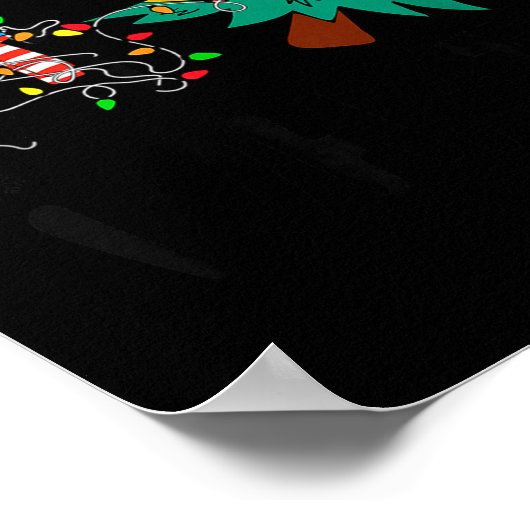 Funny Black Cat Gift Pushing Christmas Tree Over C Poster (Ecke)