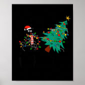 Funny Black Cat Gift Pushing Christmas Tree Over C Poster (Vorne)