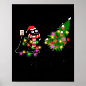 Funny Black Cat Gift Pushing Christmas Tree Over C Poster (Vorne)
