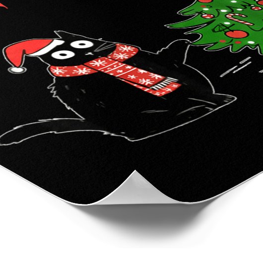 Funny Black Cat Gift Pushing Christmas Tree Over C Poster (Ecke)