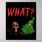 Funny Black Cat Gift Pushing Christmas Tree Over C Poster (Vorne)