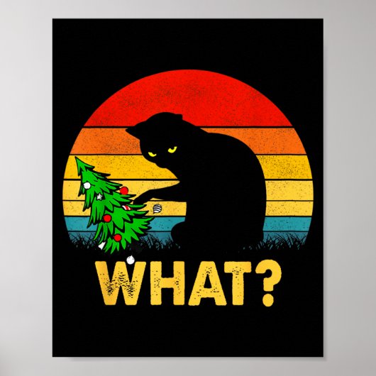 Funny Black Cat Gift Pushing Christmas Tree Over C Poster (Vorne)