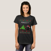 Funny Black Cat Gift Pushing Christmas Tree Over C T-Shirt (Vorne ganz)