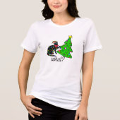 Funny Black Cat Gift Pushing Christmas Tree Over Tri-Blend Shirt (Vorderseite)