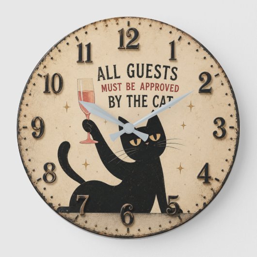 Funny Black Cat Große Wanduhr (Vorderseite)