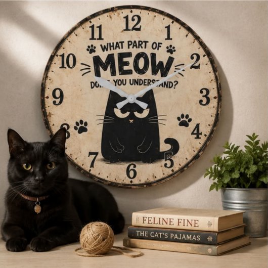 Funny Black Cat Große Wanduhr
