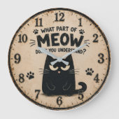 Funny Black Cat Große Wanduhr (Vorderseite)